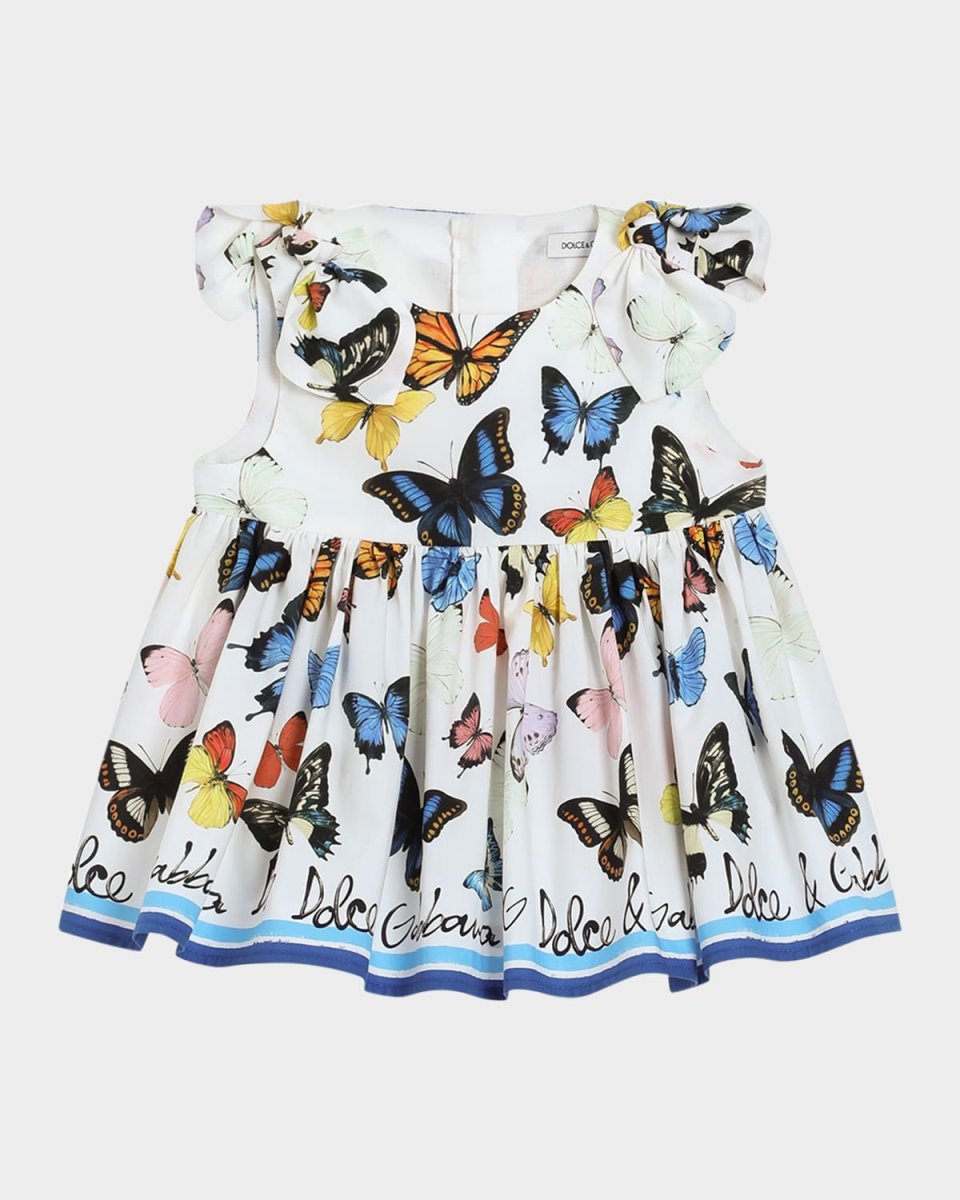 Girl's Butterfly-Print Poplin Dress, Size 1
